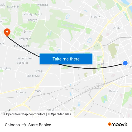 Chłodna to Stare Babice map