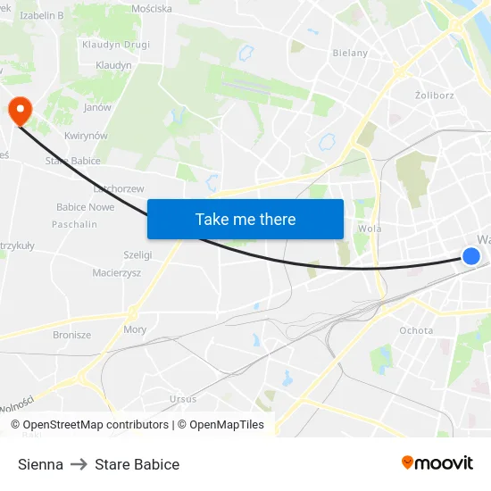 Sienna to Stare Babice map