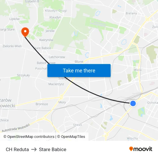 CH Reduta to Stare Babice map