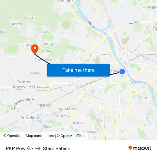 PKP Powiśle to Stare Babice map
