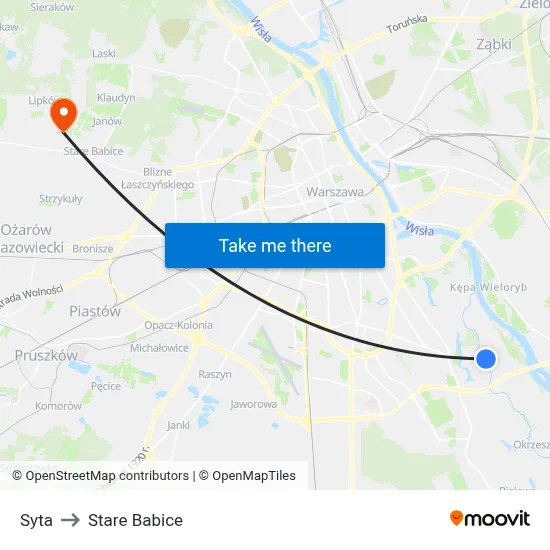 Syta to Stare Babice map