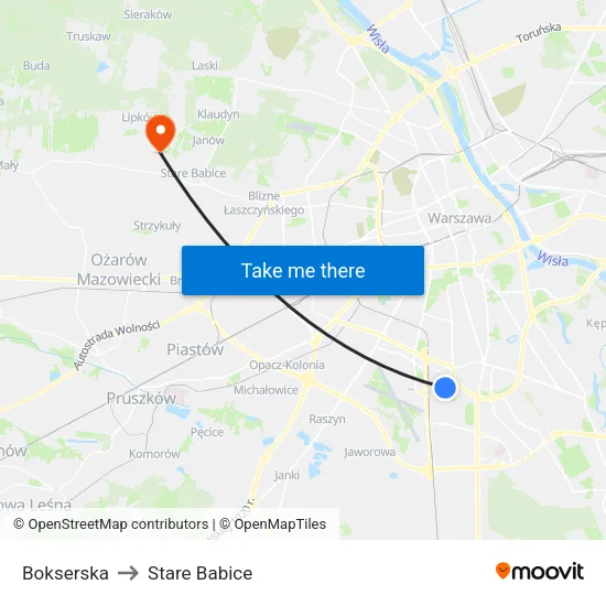 Bokserska to Stare Babice map