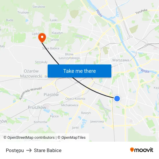 Postępu to Stare Babice map