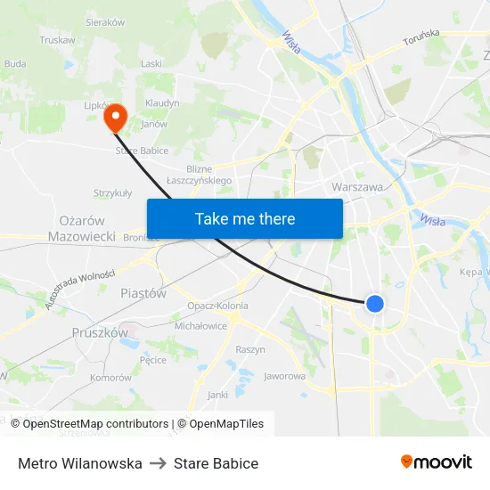 Metro Wilanowska to Stare Babice map