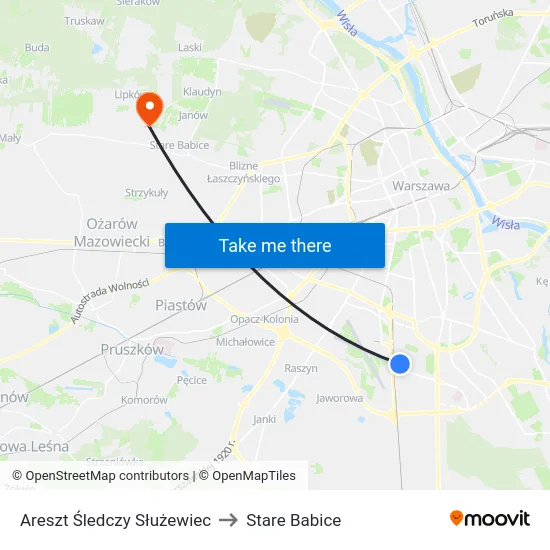 Areszt Śledczy Służewiec to Stare Babice map