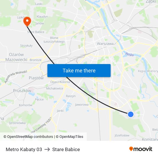 Metro Kabaty 03 to Stare Babice map