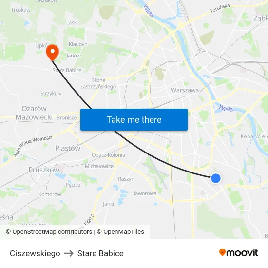 Ciszewskiego to Stare Babice map