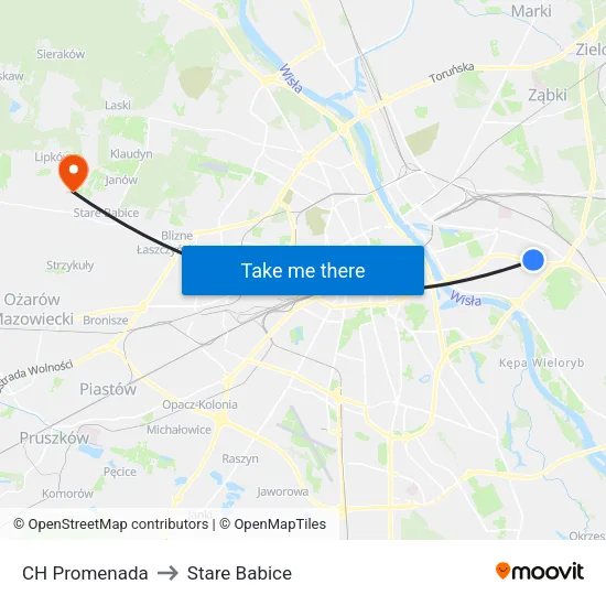 CH Promenada to Stare Babice map