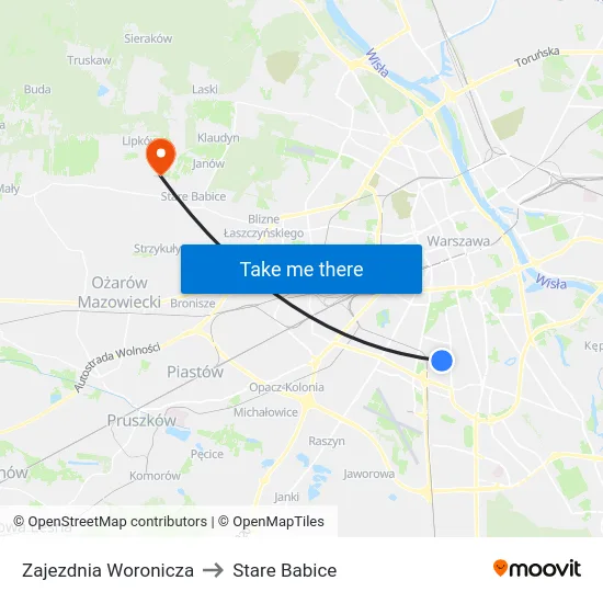 Zajezdnia Woronicza to Stare Babice map