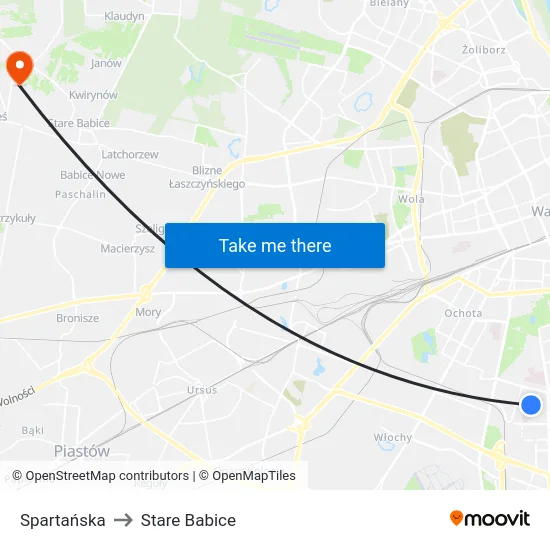 Spartańska to Stare Babice map