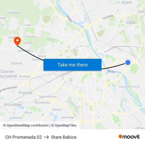 CH Promenada to Stare Babice map