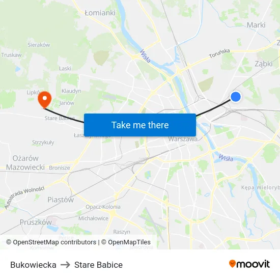 Bukowiecka to Stare Babice map