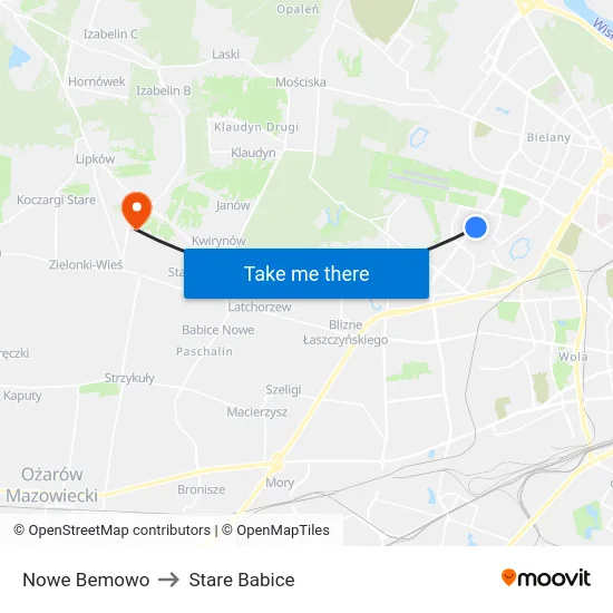 Nowe Bemowo to Stare Babice map