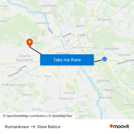 Rumiankowa to Stare Babice map