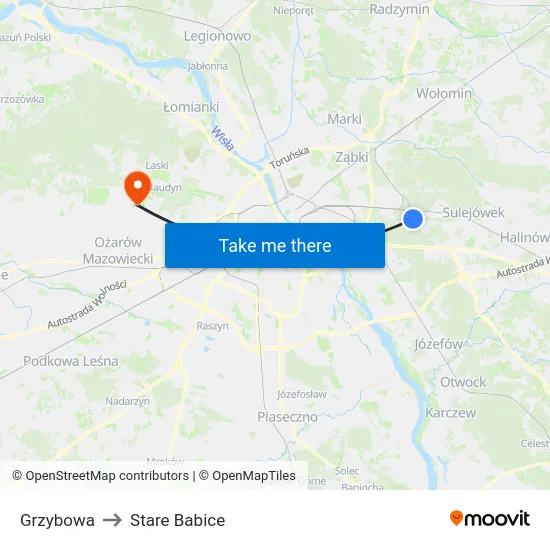 Grzybowa to Stare Babice map