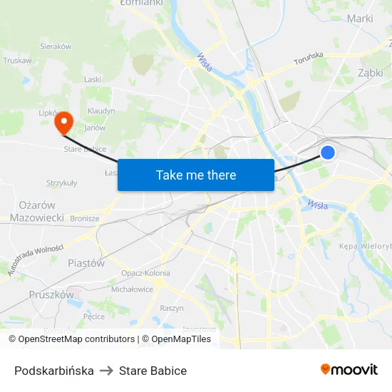 Podskarbińska to Stare Babice map