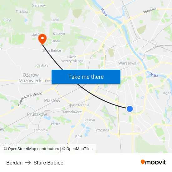 Bełdan to Stare Babice map