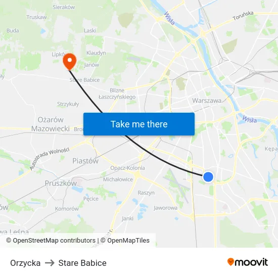Orzycka to Stare Babice map