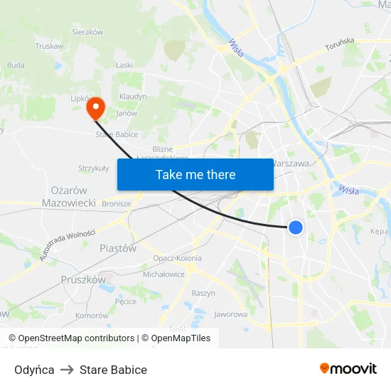 Odyńca to Stare Babice map