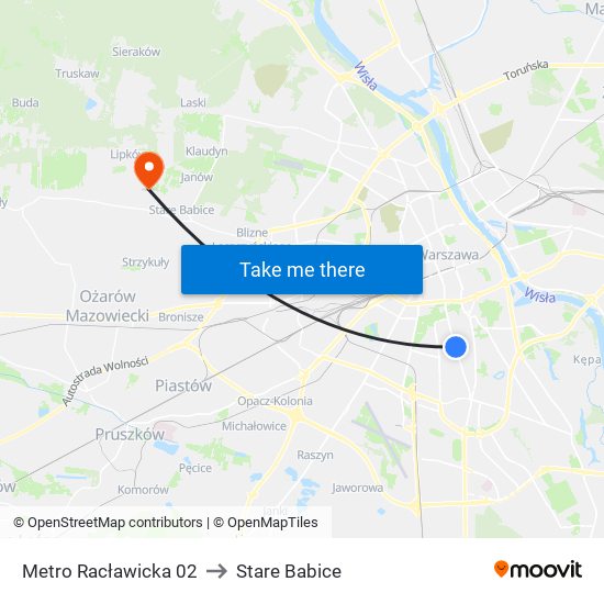 Metro Racławicka 02 to Stare Babice map