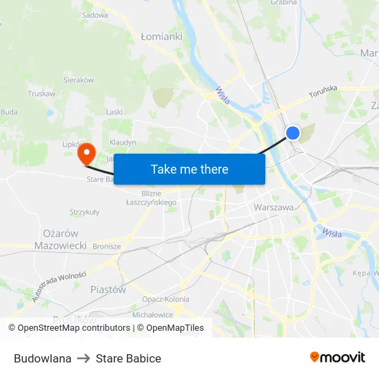 Budowlana to Stare Babice map