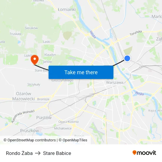 Rondo Żaba to Stare Babice map
