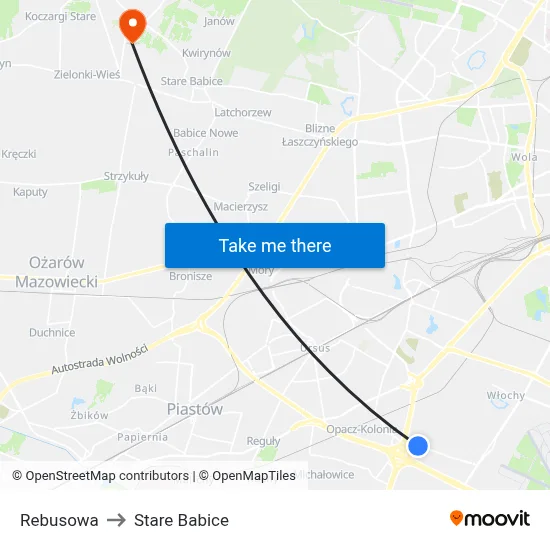 Rebusowa to Stare Babice map
