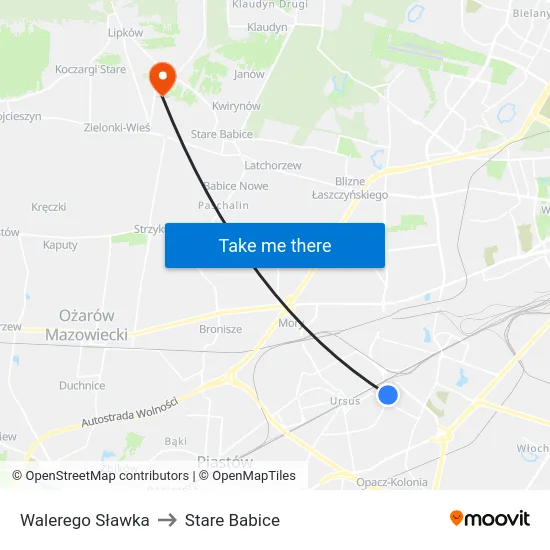 Walerego Sławka to Stare Babice map