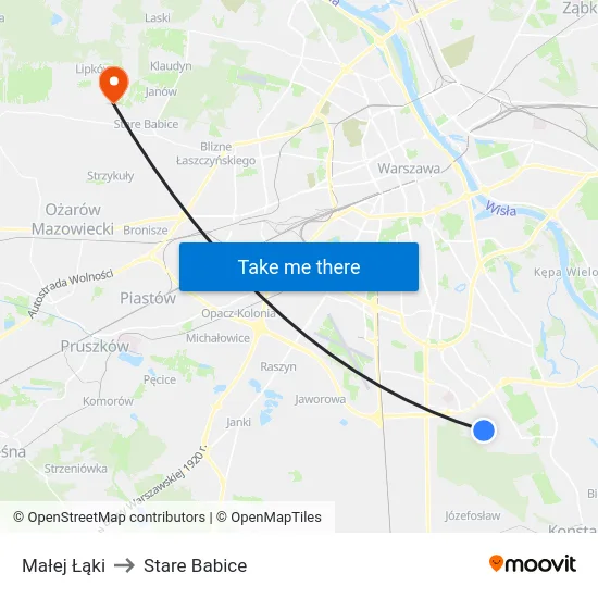 Małej Łąki to Stare Babice map
