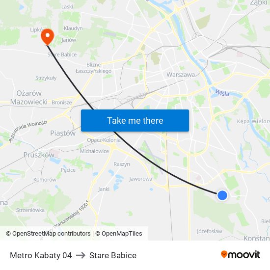 Metro Kabaty 04 to Stare Babice map