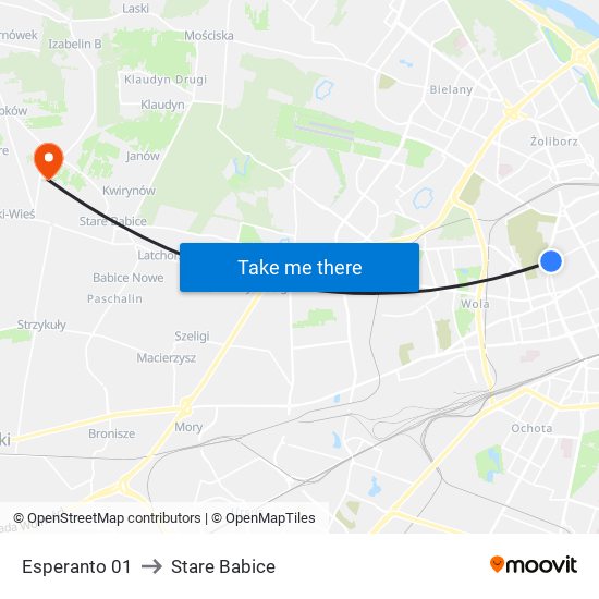 Esperanto 01 to Stare Babice map
