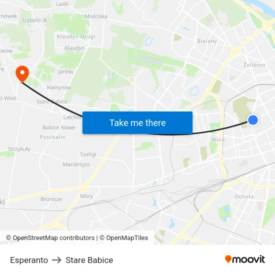 Esperanto to Stare Babice map