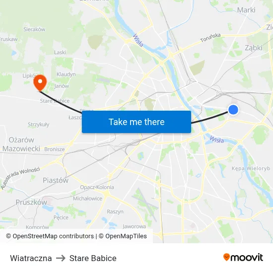 Wiatraczna to Stare Babice map