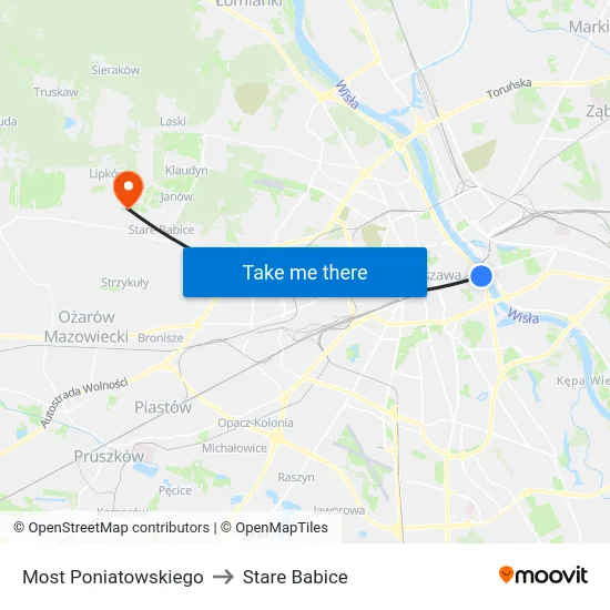 Most Poniatowskiego to Stare Babice map