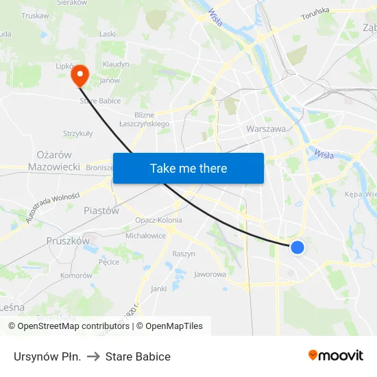 Ursynów Płn. to Stare Babice map