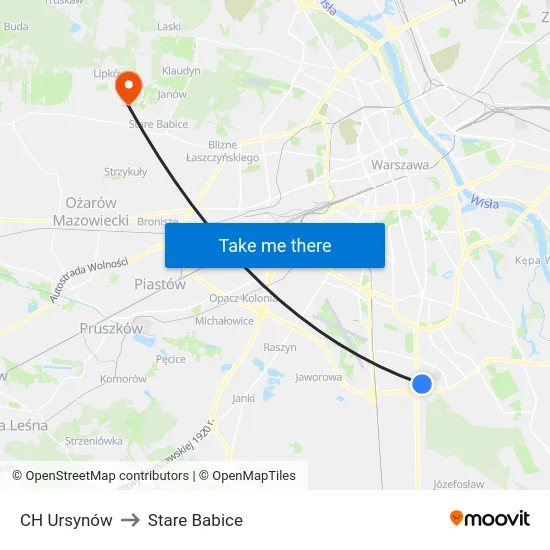CH Ursynów to Stare Babice map