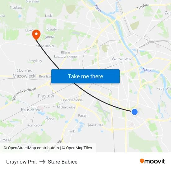 Ursynów Płn. to Stare Babice map