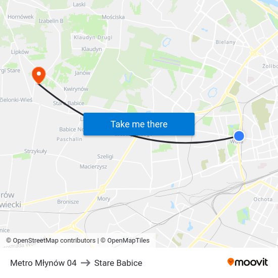 Metro Młynów to Stare Babice map