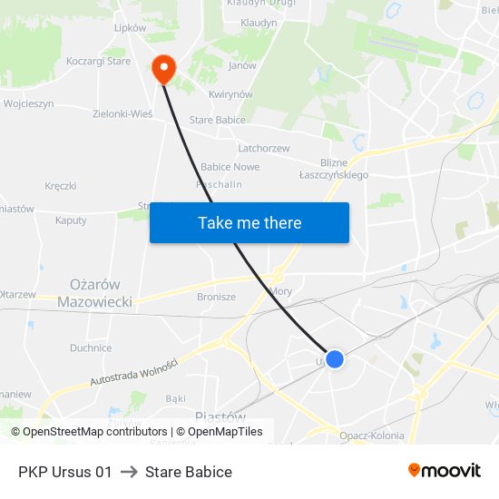 PKP Ursus 01 to Stare Babice map