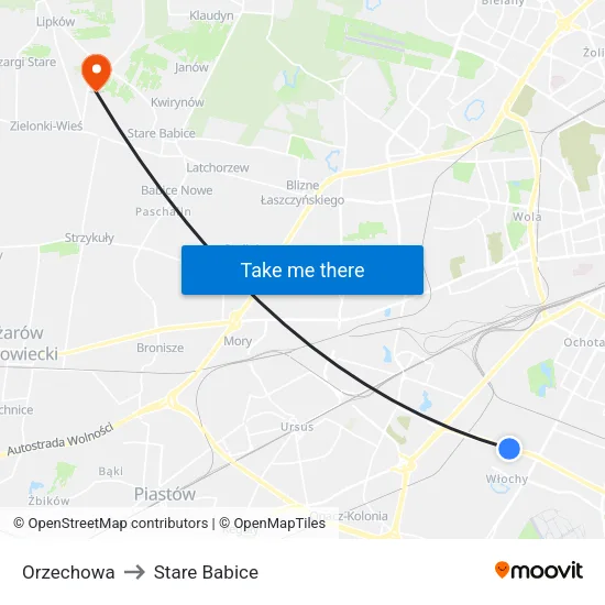 Orzechowa to Stare Babice map