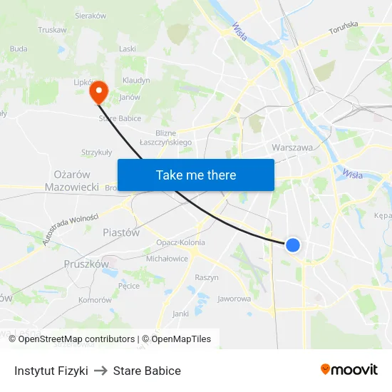 Instytut Fizyki to Stare Babice map