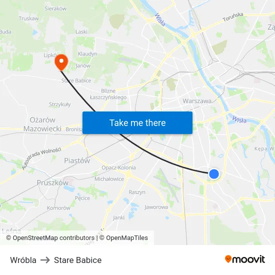 Wróbla to Stare Babice map