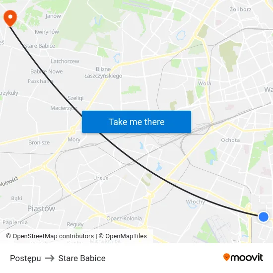 Postępu to Stare Babice map