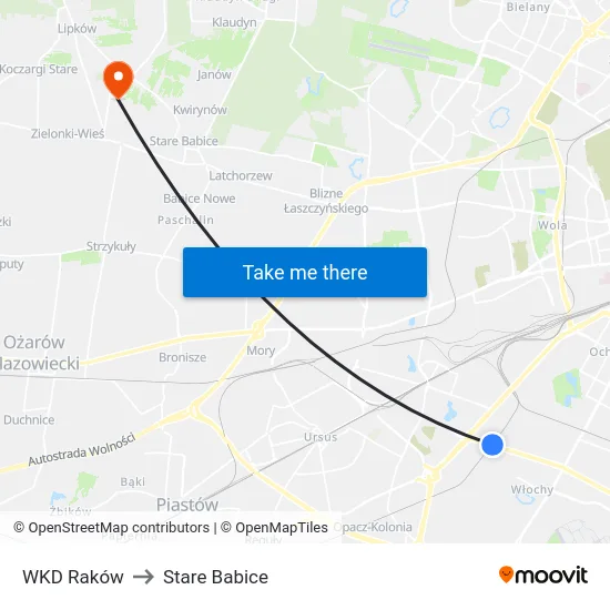 WKD Raków to Stare Babice map