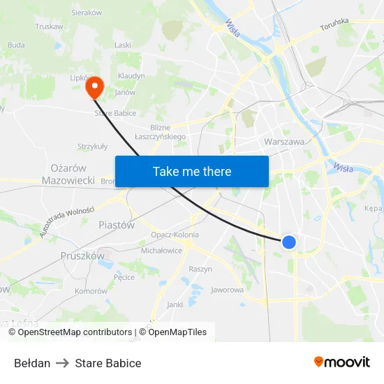Bełdan to Stare Babice map