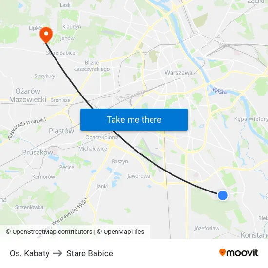 Os. Kabaty to Stare Babice map