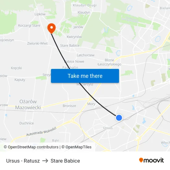 Ursus - Ratusz to Stare Babice map