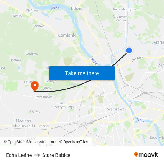 Echa Leśne to Stare Babice map