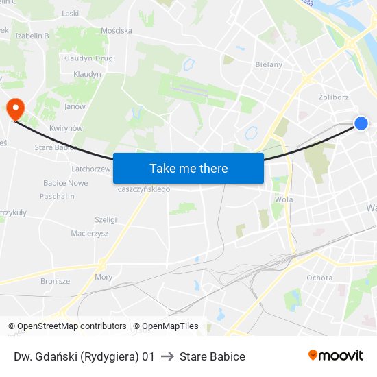 Dw. Gdański (Rydygiera) 01 to Stare Babice map
