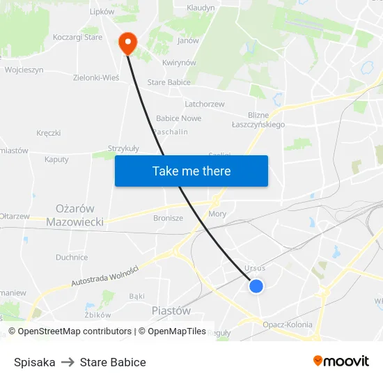 Spisaka to Stare Babice map